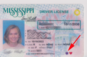 Example of purple star on driver's license